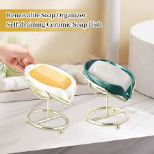 Porte Savon Céramique Auto Drainant Feuille - Élégance et Praticité